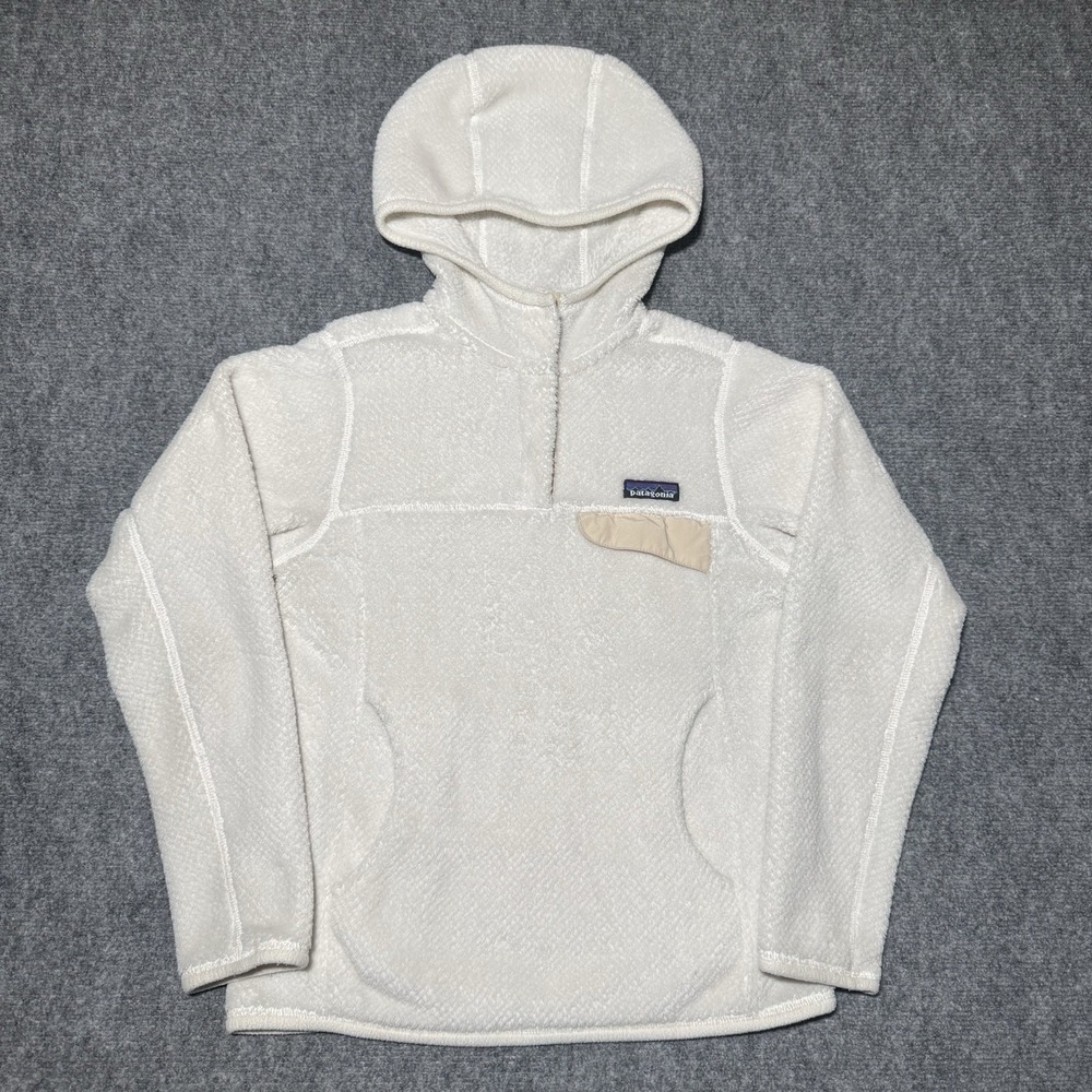 Patagonia Fleece Jacket Women XS Cream Polartec Thermal 1/4 Snap Pullover Hoodie